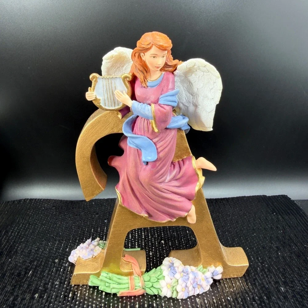 Lenox 2004 Angel with Lyre Letter A Figurine Gold Initial Floral Monogram Figure